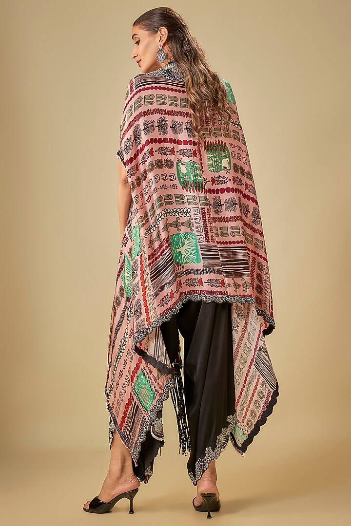 Old Rose Satin Printed Cape Set by Nupur Kanoi at Pernia's Pop Up Shop