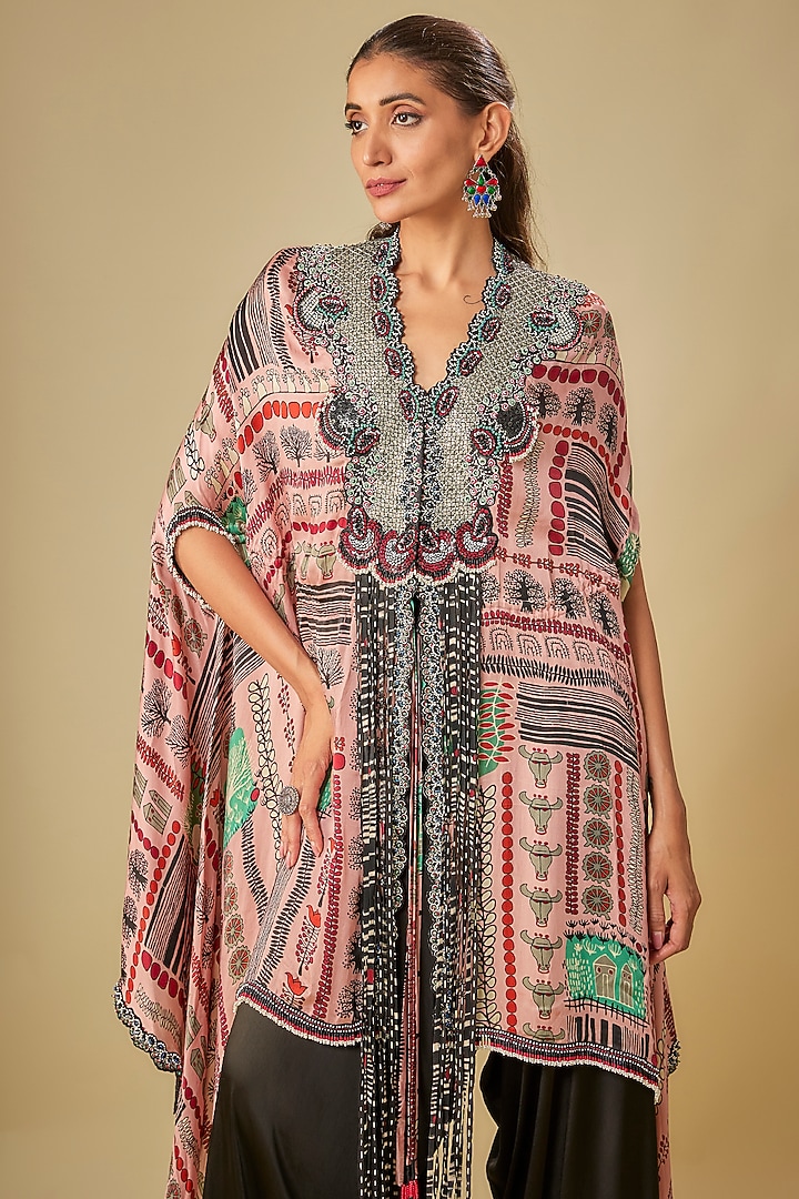Old Rose Satin Printed Cape Set by Nupur Kanoi at Pernia's Pop Up Shop