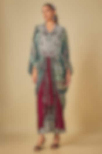 Burgundy Satin Pick-Up Skirt Set by Nupur Kanoi at Pernia's Pop Up Shop