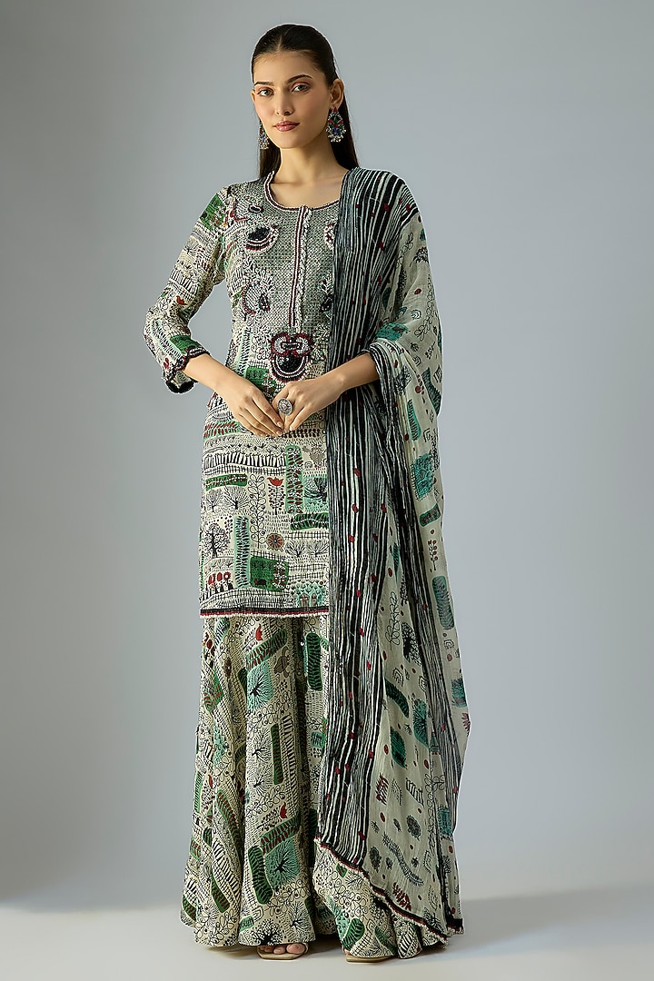 Mint Crepe Printed Gharara Set by Nupur Kanoi at Pernia's Pop Up Shop