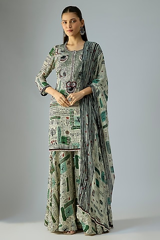 Mint Crepe Printed Gharara Set by Nupur Kanoi