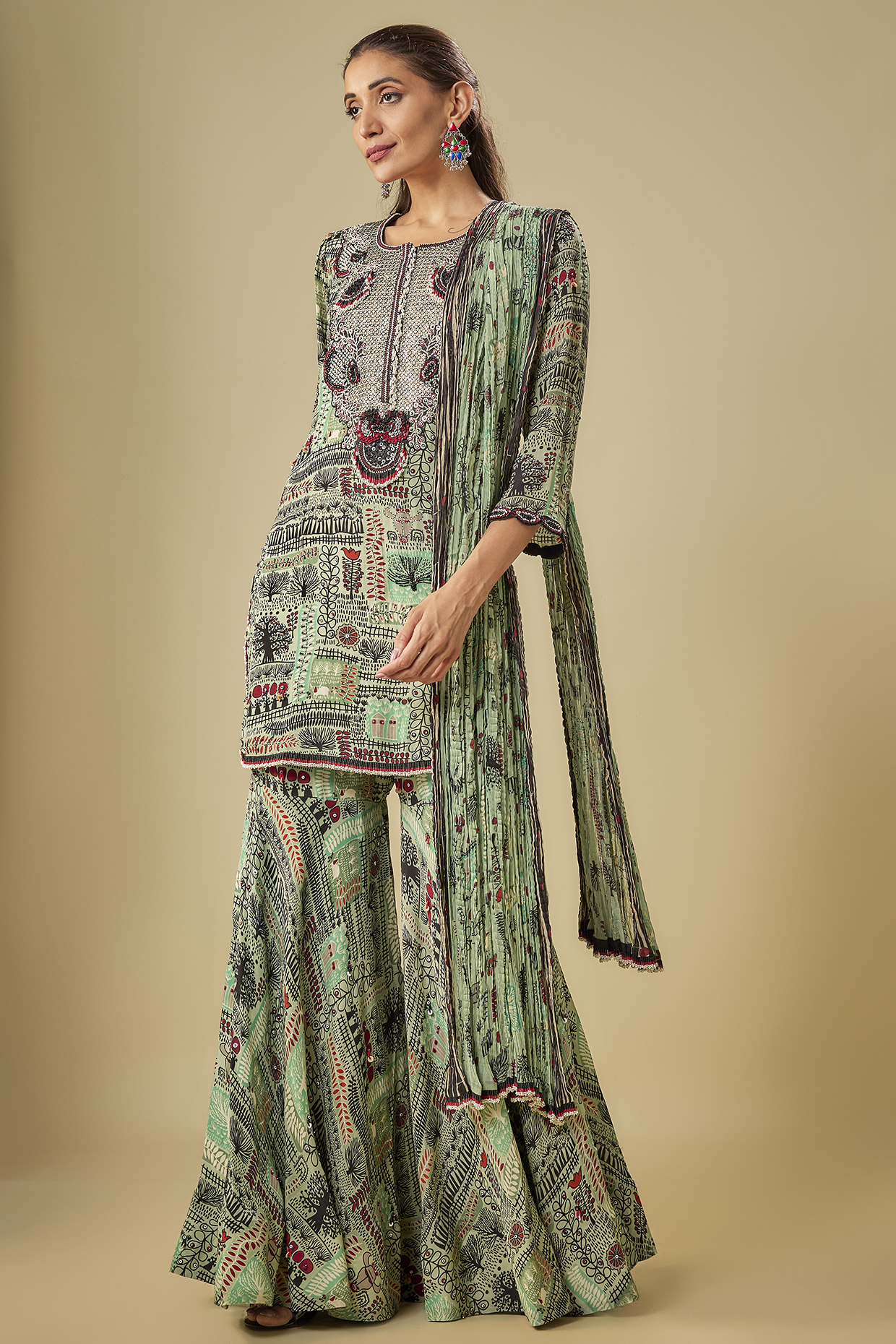 Mint Crepe Printed Gharara Set by Nupur Kanoi at Pernia's Pop Up Shop