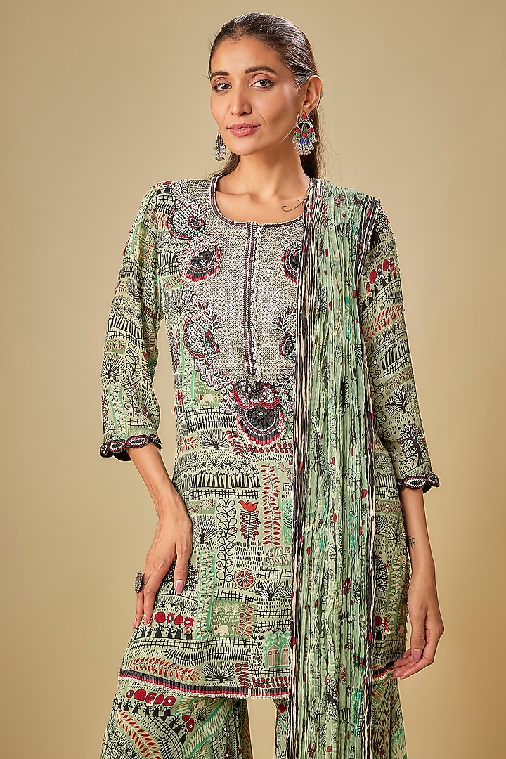 Mint Crepe Printed Gharara Set by Nupur Kanoi at Pernia's Pop Up Shop