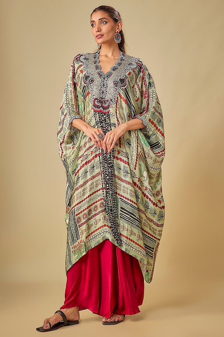 Burgundy Satin Pick-Up Skirt Set by Nupur Kanoi at Pernia's Pop Up Shop