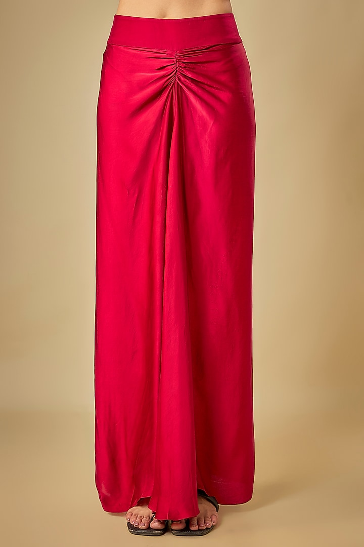 Burgundy Satin Pick-Up Skirt Set by Nupur Kanoi at Pernia's Pop Up Shop