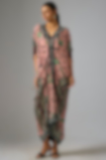 Old Rose Crepe Embroidered & Printed Kaftan Maxi Dress by Nupur Kanoi at Pernia's Pop Up Shop