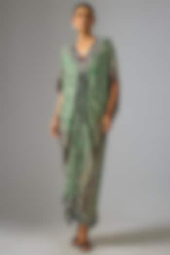 Mint Crepe Embroidered & Printed Kaftan Maxi Dress by Nupur Kanoi at Pernia's Pop Up Shop