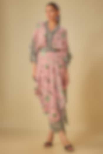 Old Rose Crepe Printed Kaftan Wrap Cocktail Dress by Nupur Kanoi at Pernia's Pop Up Shop
