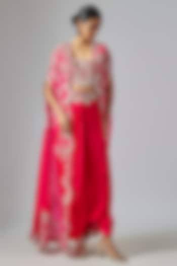 Fuchsia Organza Hand Embroidered Cape Set by Nupur Kanoi at Pernia's Pop Up Shop