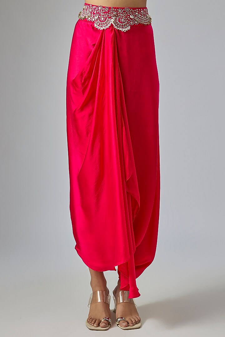 Fuchsia Organza Hand Embroidered Cape Set by Nupur Kanoi at Pernia's Pop Up Shop