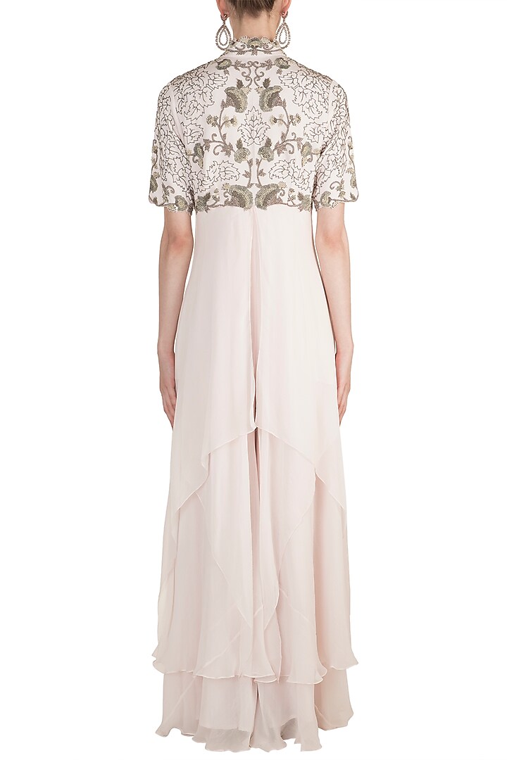 Baby Pink Floral Frill Jumpsuit by Nupur Kanoi at Pernia's Pop Up Shop