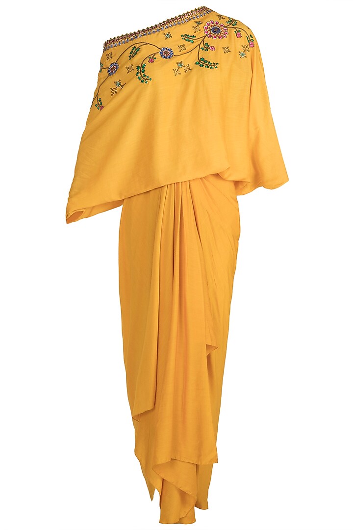 Yellow Mochiwork Sweater Top With Gathered Skirt by Nupur Kanoi