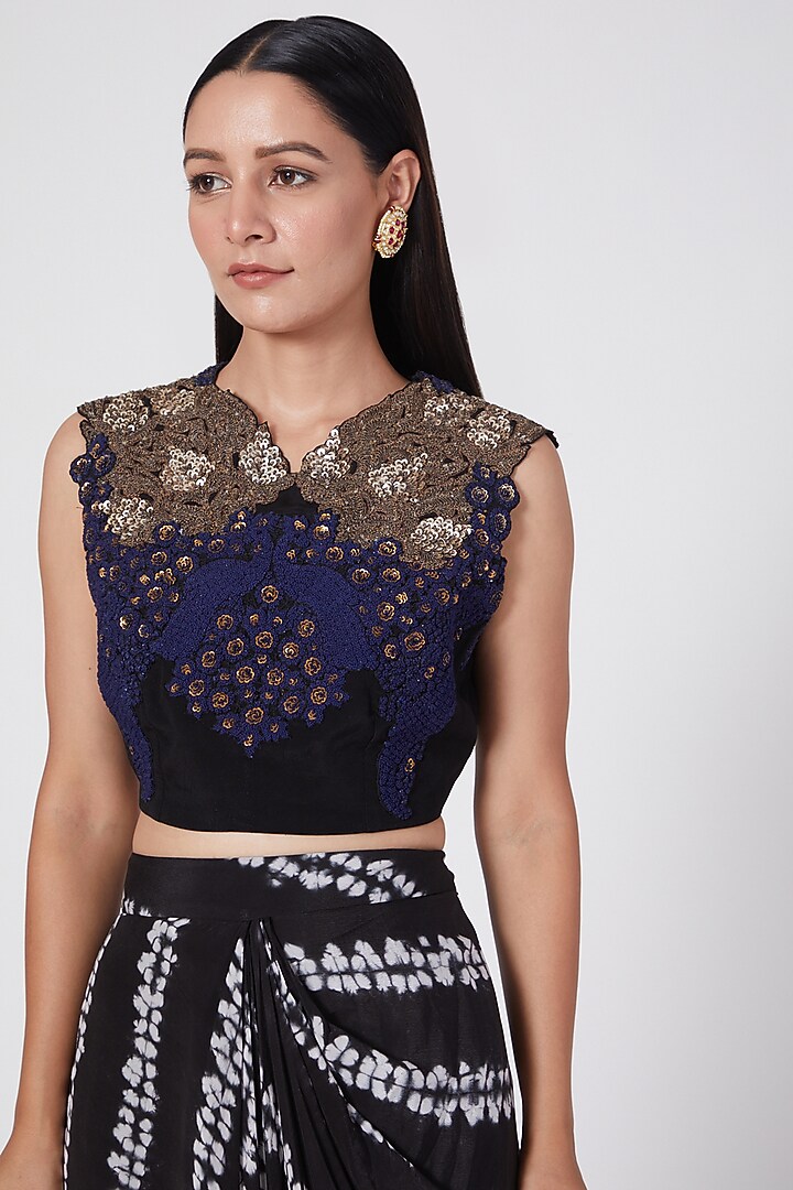 Black Striped Cowl Wedding Saree Set by Nupur Kanoi at Pernia's Pop Up Shop