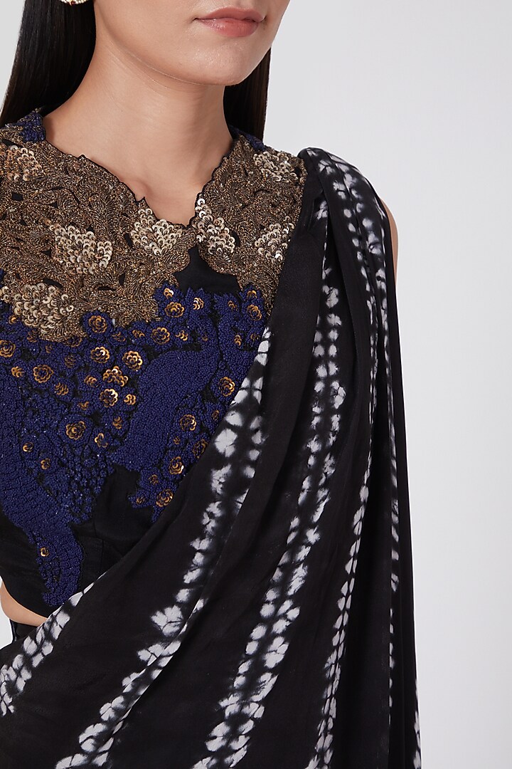 Black Striped Cowl Wedding Saree Set by Nupur Kanoi at Pernia's Pop Up Shop
