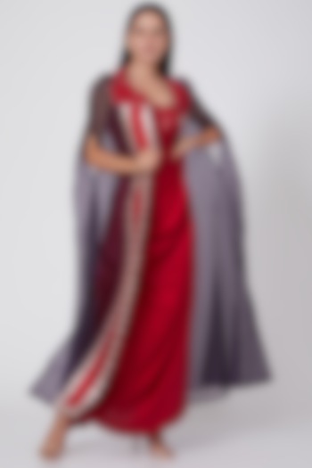 Red Maxi Dress With Cape by Nupur Kanoi at Pernia's Pop Up Shop