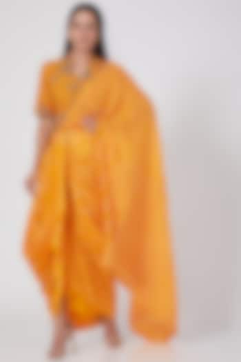 Yellow Striped Saree Set by Nupur Kanoi