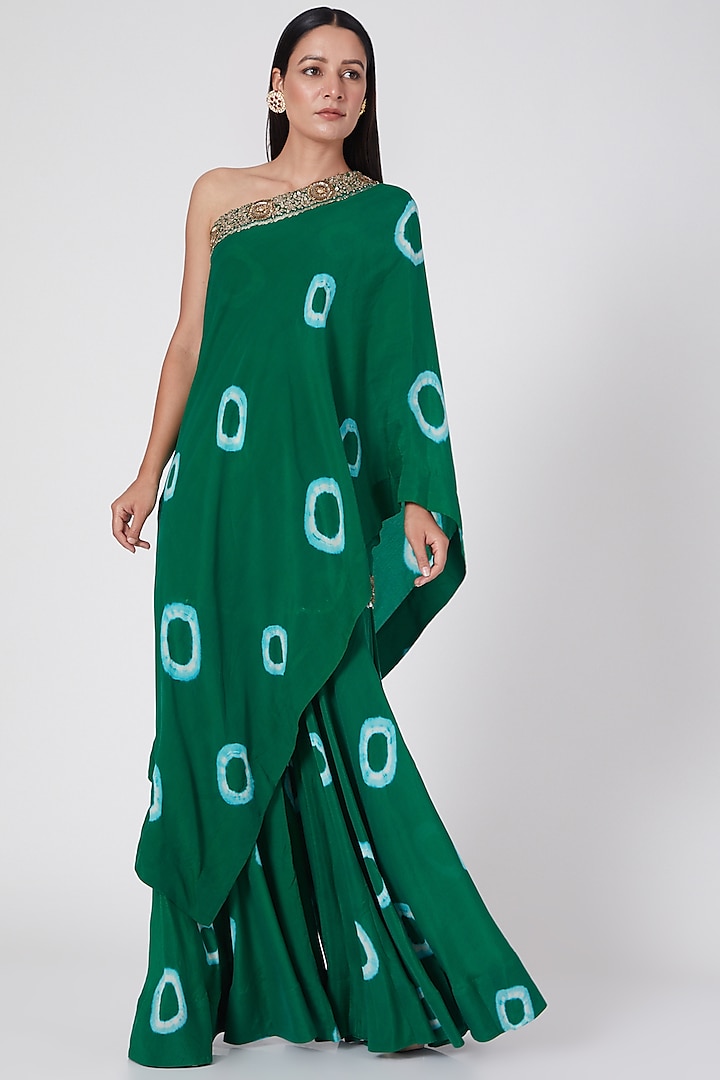 Green Printed Pleated Tunic Set by Nupur Kanoi