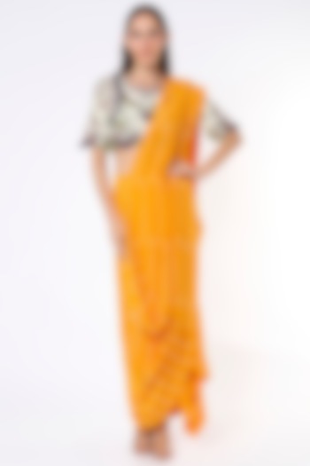 Mango Yellow Crepe Bandhani Printed Cowl Saree Set by Nupur Kanoi at Pernia's Pop Up Shop