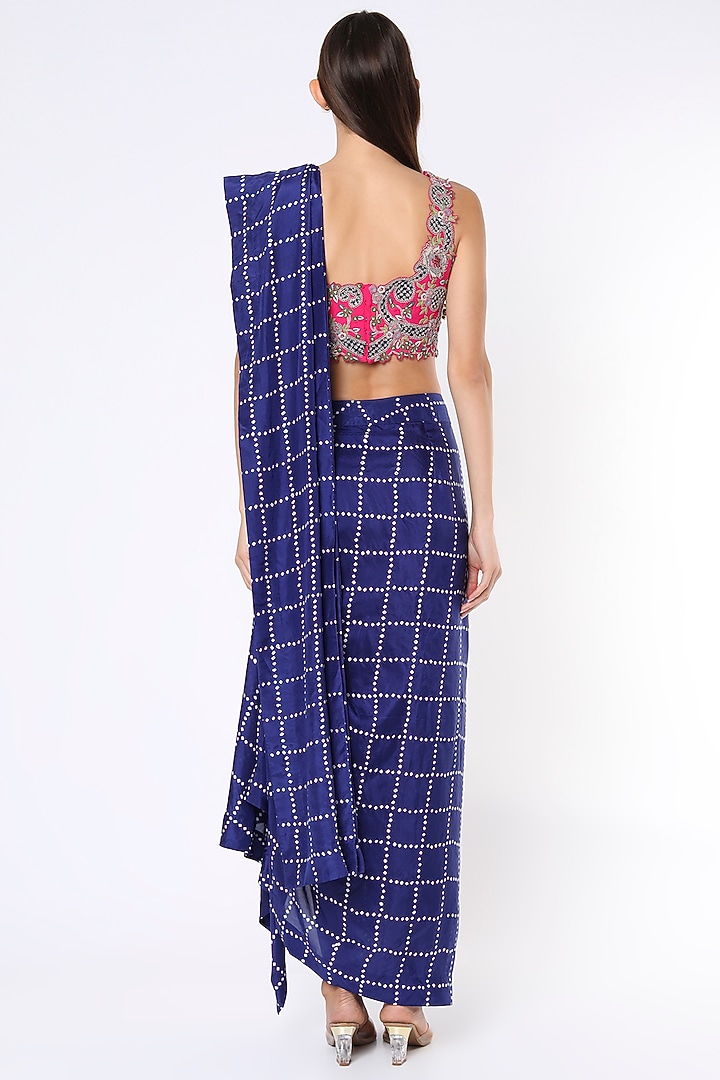 Navy Blue Bandhani Pre-Draped Reception Saree Set by Nupur Kanoi at Pernia's Pop Up Shop