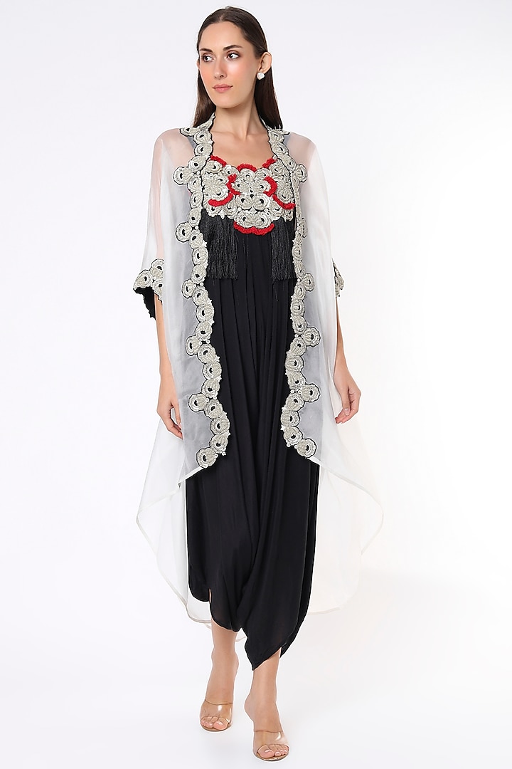 Off-White Embroidered Tailcoat With Jumpsuit by Nupur Kanoi