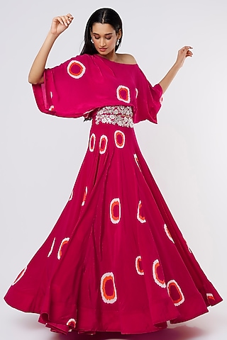 Fuchsia Printed Lehenga Set by Nupur Kanoi
