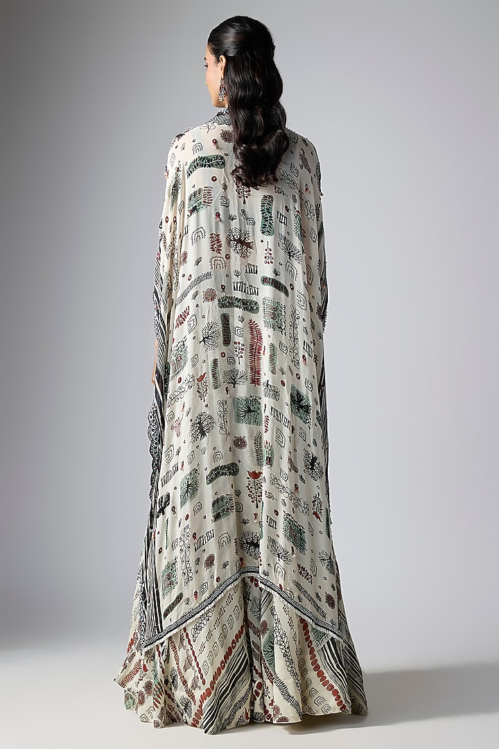 Off-White Crepe Printed & Hand Embroidered Jacket Wedding Lehenga Set by Nupur Kanoi at Pernia's Pop Up Shop