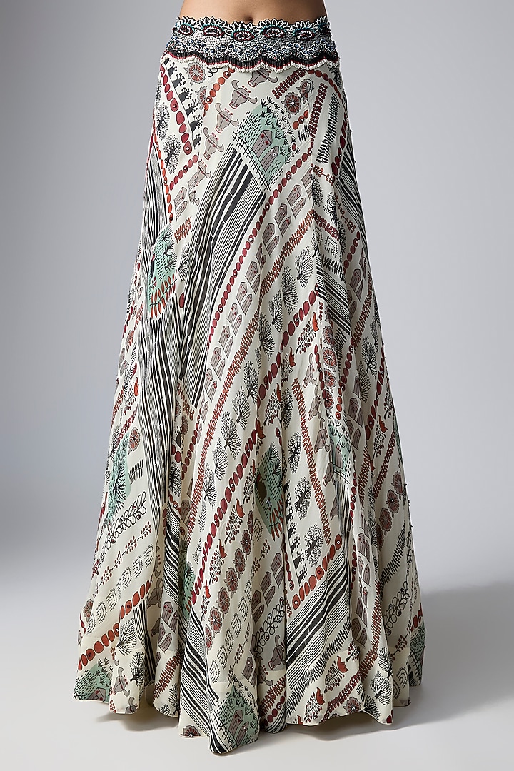 Off-White Crepe Printed & Hand Embroidered Jacket Wedding Lehenga Set by Nupur Kanoi at Pernia's Pop Up Shop