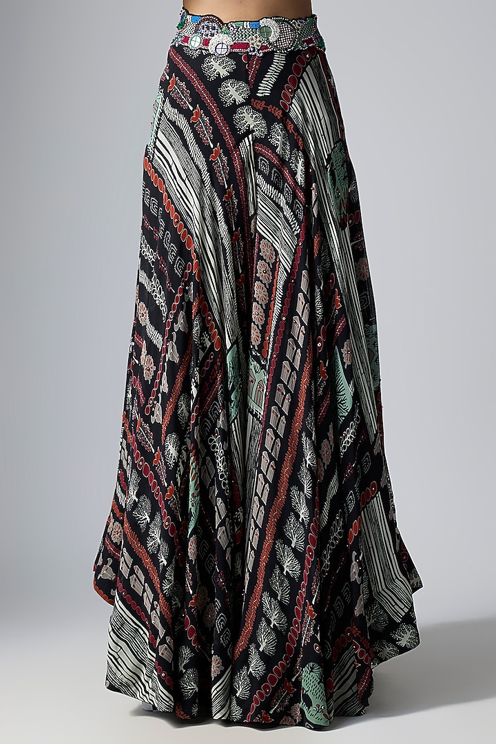 Black Crepe Printed & Hand Embroidered Jacket Wedding Lehenga Set by Nupur Kanoi at Pernia's Pop Up Shop