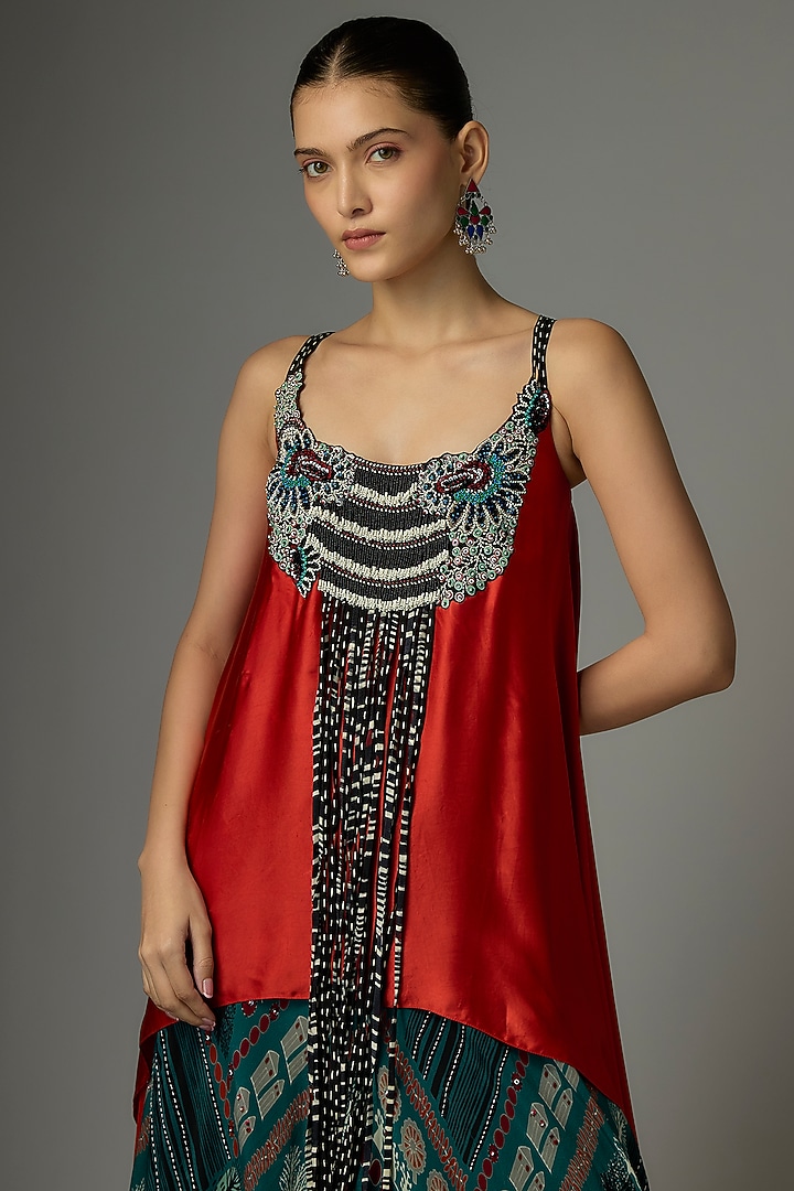 Teal Crepe Printed & Embroidered Wedding Lehenga Set by Nupur Kanoi at Pernia's Pop Up Shop