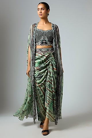 Mint Satin Skirt Set by Nupur Kanoi
