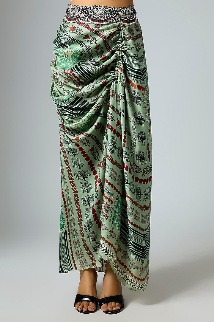 Mint Satin Skirt Set by Nupur Kanoi at Pernia's Pop Up Shop