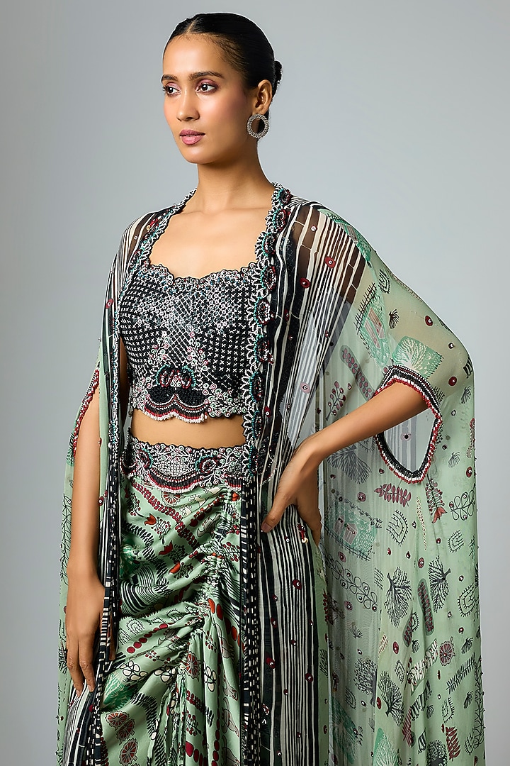 Mint Satin Skirt Set by Nupur Kanoi at Pernia's Pop Up Shop