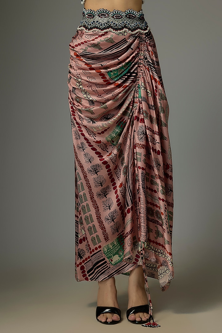 Old Rose Chiffon Printed & Hand Embroidered Cape Set by Nupur Kanoi at Pernia's Pop Up Shop