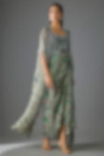 Black Crepe Printed & Embroidered Jacket Party Wear Dress by Nupur Kanoi at Pernia's Pop Up Shop