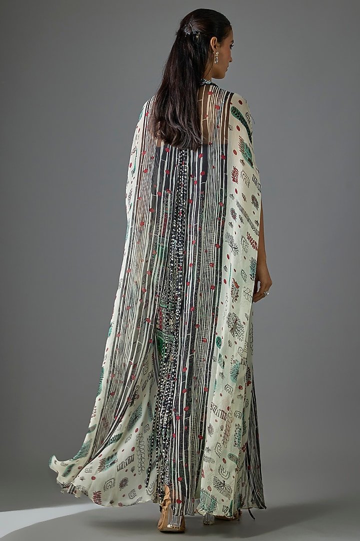 Black Crepe Printed & Embroidered Jacket Party Wear Dress by Nupur Kanoi at Pernia's Pop Up Shop