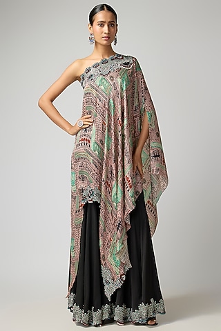 Black Crepe & Lycra Hand Embroidered Gharara Set by Nupur Kanoi