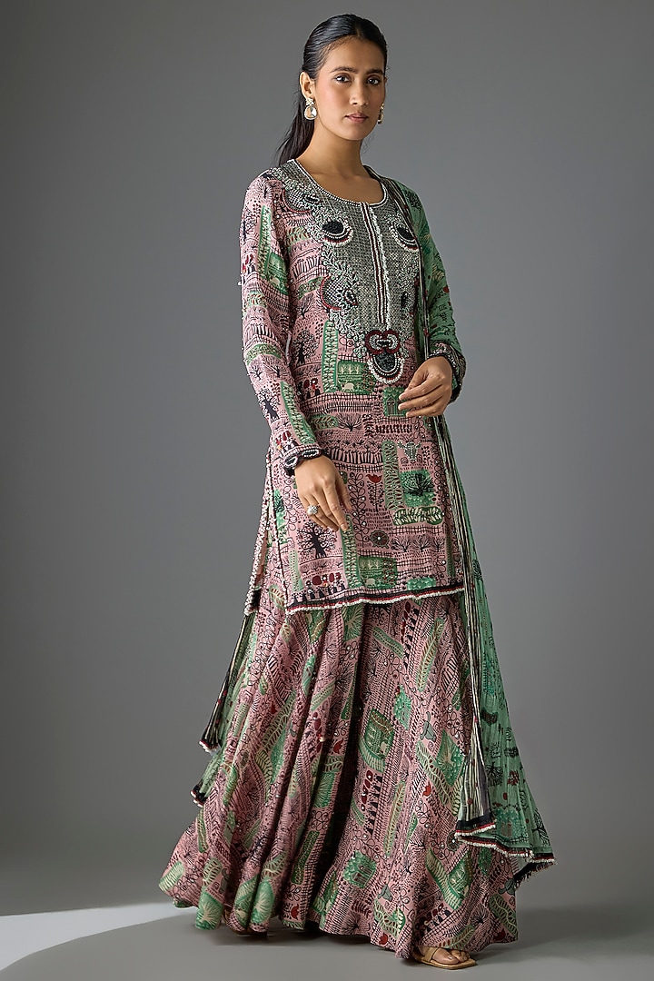 Old Rose Crepe Digital Printed Gharara Set by Nupur Kanoi at Pernia's Pop Up Shop