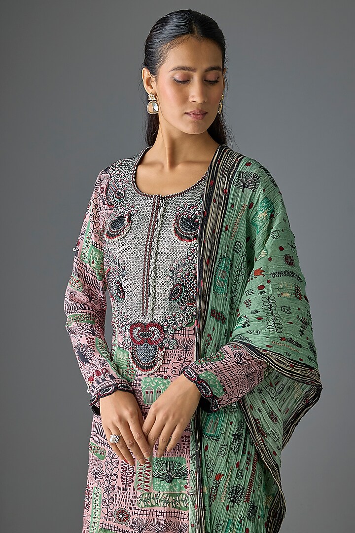 Old Rose Crepe Digital Printed Gharara Set by Nupur Kanoi at Pernia's Pop Up Shop