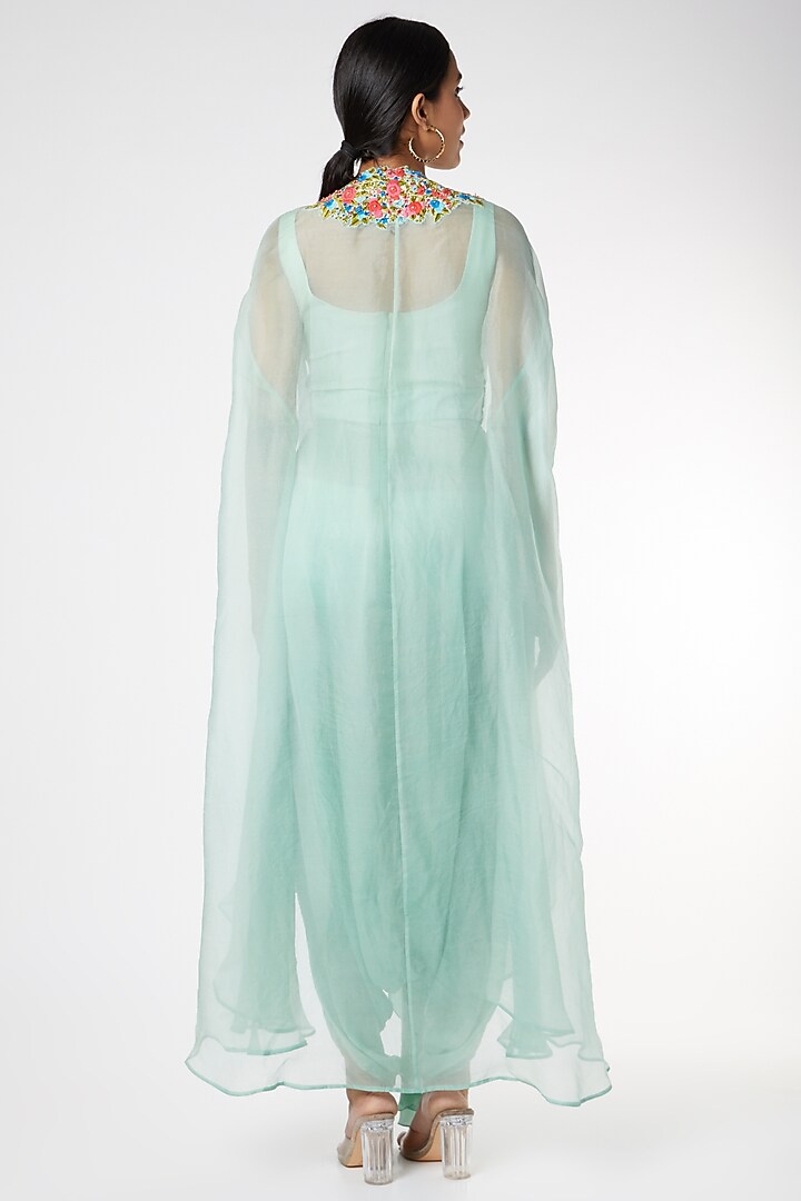Light Aqua Dhoti Jumpsuit With Cape by Nupur Kanoi at Pernia's Pop Up Shop