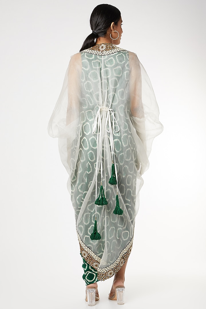 Green Crepe Polka Dot Printed Sack Cocktail Dress WIth White Cape by Nupur Kanoi at Pernia's Pop Up Shop