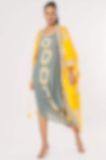 Mustard Crepe Printed Jacket Dress by Nupur Kanoi