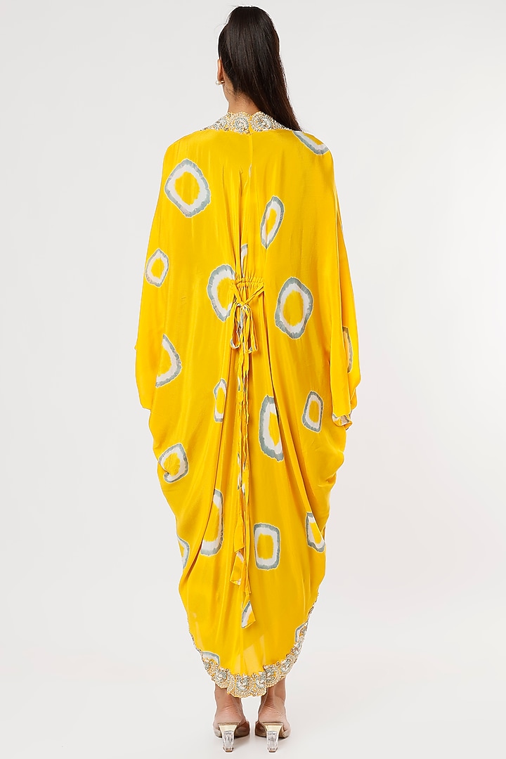 Mustard Crepe Printed & Embroidered Jacket Party Wear Dress by Nupur Kanoi at Pernia's Pop Up Shop