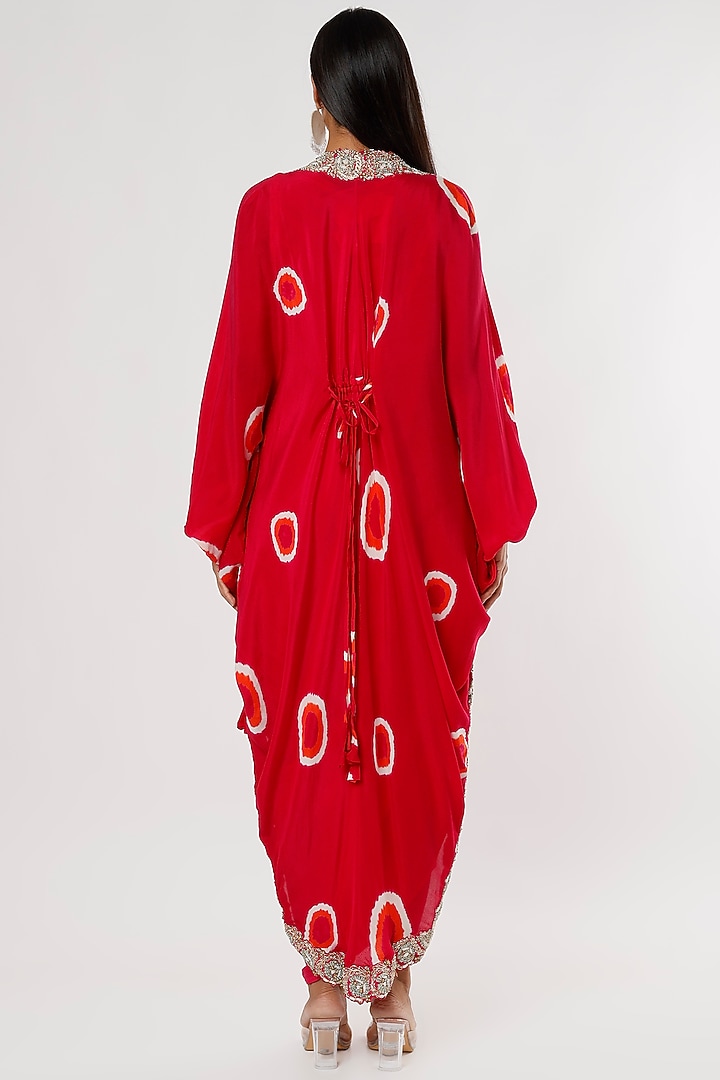Red Crepe Printed & Embroidered Jacket Party Wear Dress by Nupur Kanoi at Pernia's Pop Up Shop