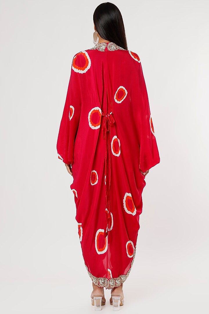 Red Crepe Printed & Embroidered Jacket Party Wear Dress by Nupur Kanoi at Pernia's Pop Up Shop