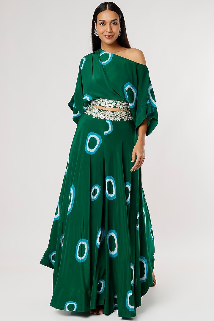 Emerald Green Crepe Printed Wedding Sharara Set by Nupur Kanoi at Pernia's Pop Up Shop