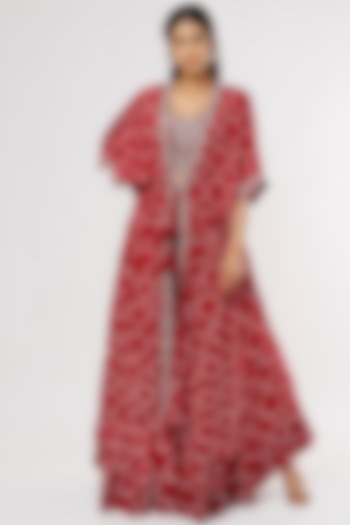 Red Embroidered Jacket Set by Nupur Kanoi at Pernia's Pop Up Shop