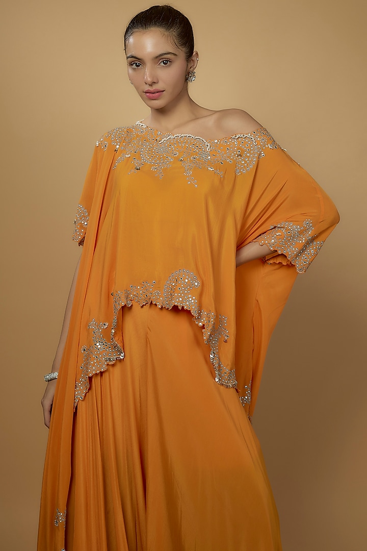 Orange Silk & Crepe Bridal Sharara Set by Nupur Kanoi at Pernia's Pop Up Shop