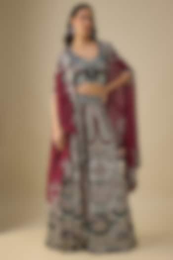 Burgundy Crepe Bridal Lehenga Set by Nupur Kanoi at Pernia's Pop Up Shop