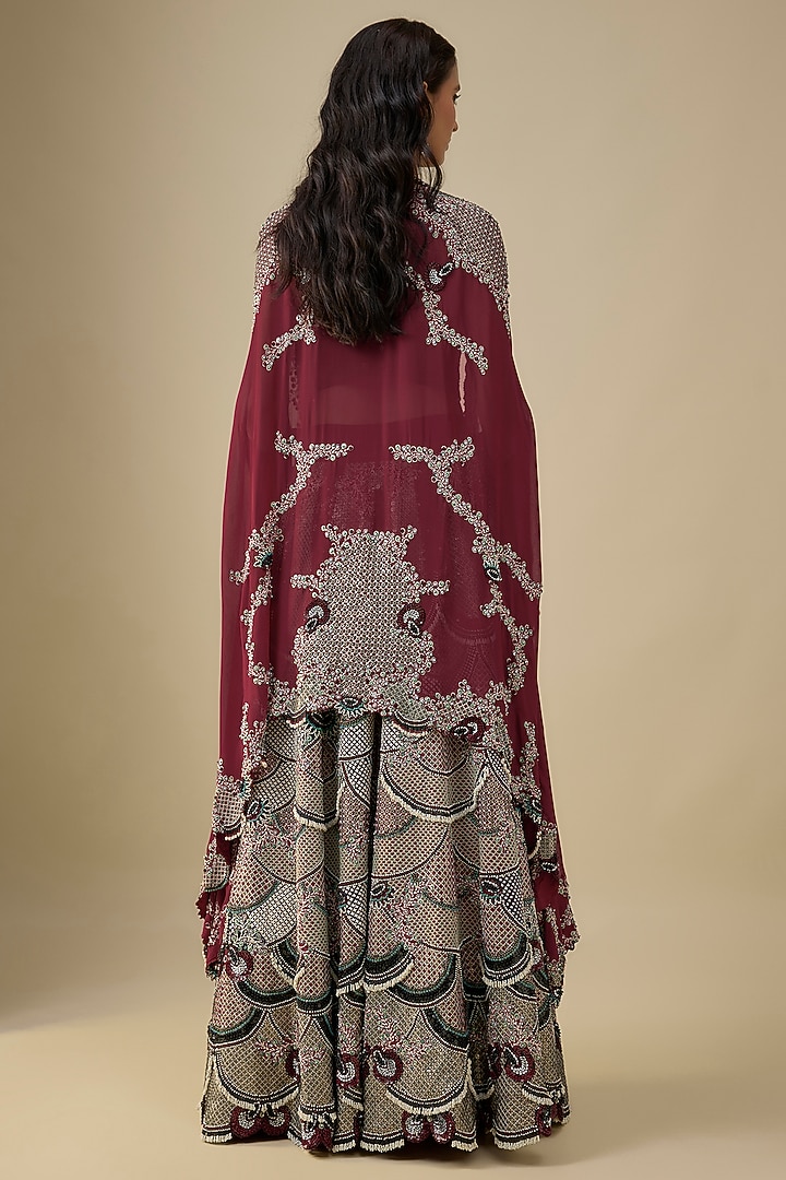 Burgundy Crepe Bridal Lehenga Set by Nupur Kanoi at Pernia's Pop Up Shop