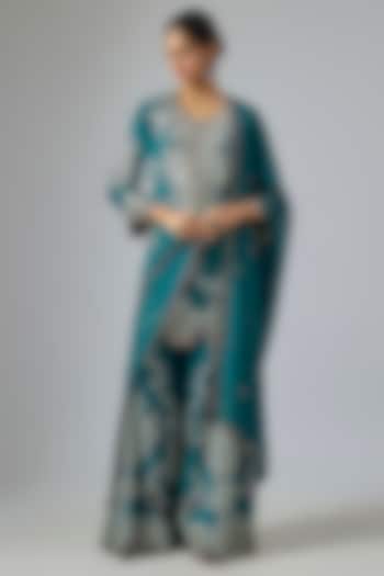 Teal Green Crepe Sequin Hand Embroidered Gharara Set by Nupur Kanoi at Pernia's Pop Up Shop